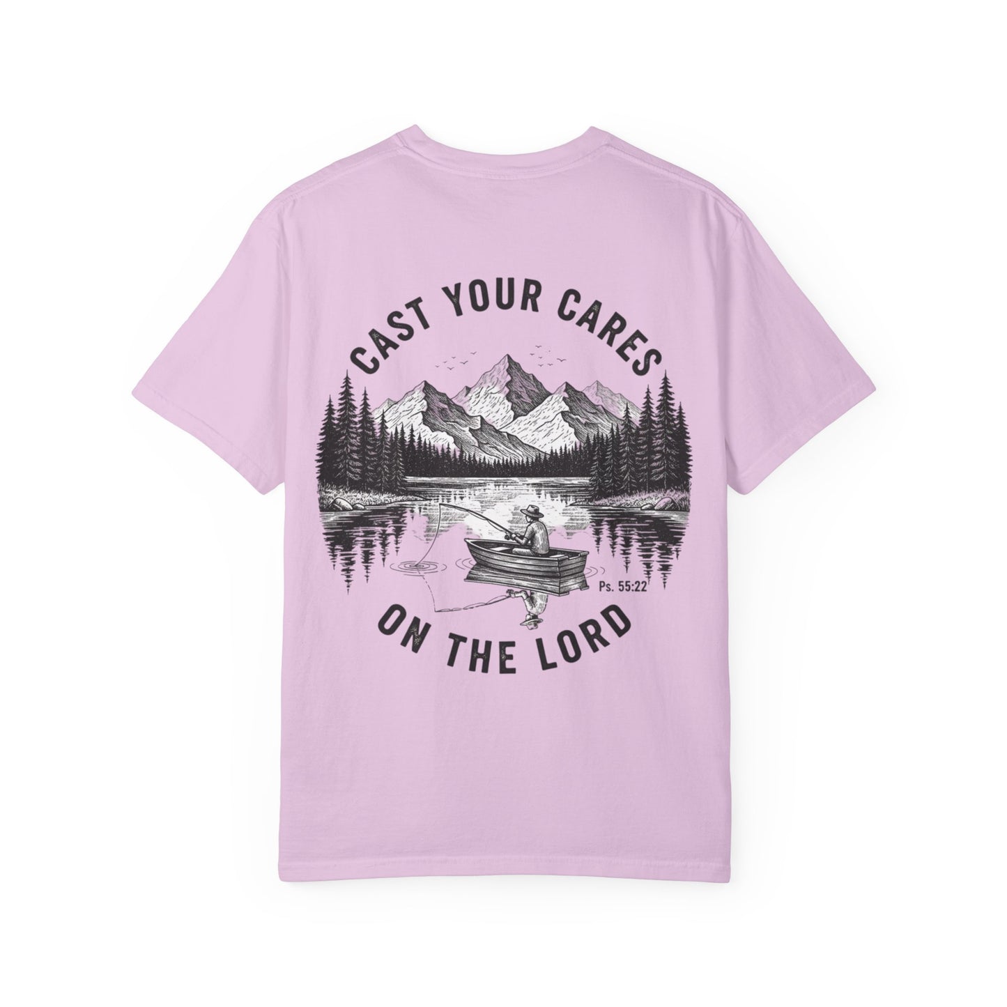 Cast Your Cares on the Lord T-Shirt - Psalm 55:22 Unisex Tee, Christian Outdoor Apparel, Faith-Based Fishing Shirt