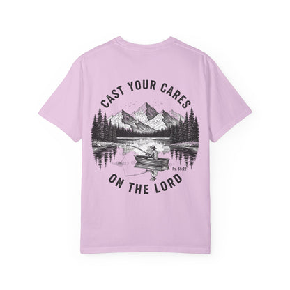 Cast Your Cares on the Lord T-Shirt - Psalm 55:22 Unisex Tee, Christian Outdoor Apparel, Faith-Based Fishing Shirt