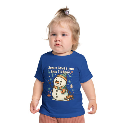 Christmas Baby T-Shirt, Cute Snowman Tee, Jesus Loves Me, Holiday Gift, Infant Christmas Apparel, Baby Shower Gift