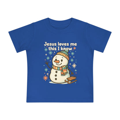 Christmas Baby T-Shirt, Cute Snowman Tee, Jesus Loves Me, Holiday Gift, Infant Christmas Apparel, Baby Shower Gift