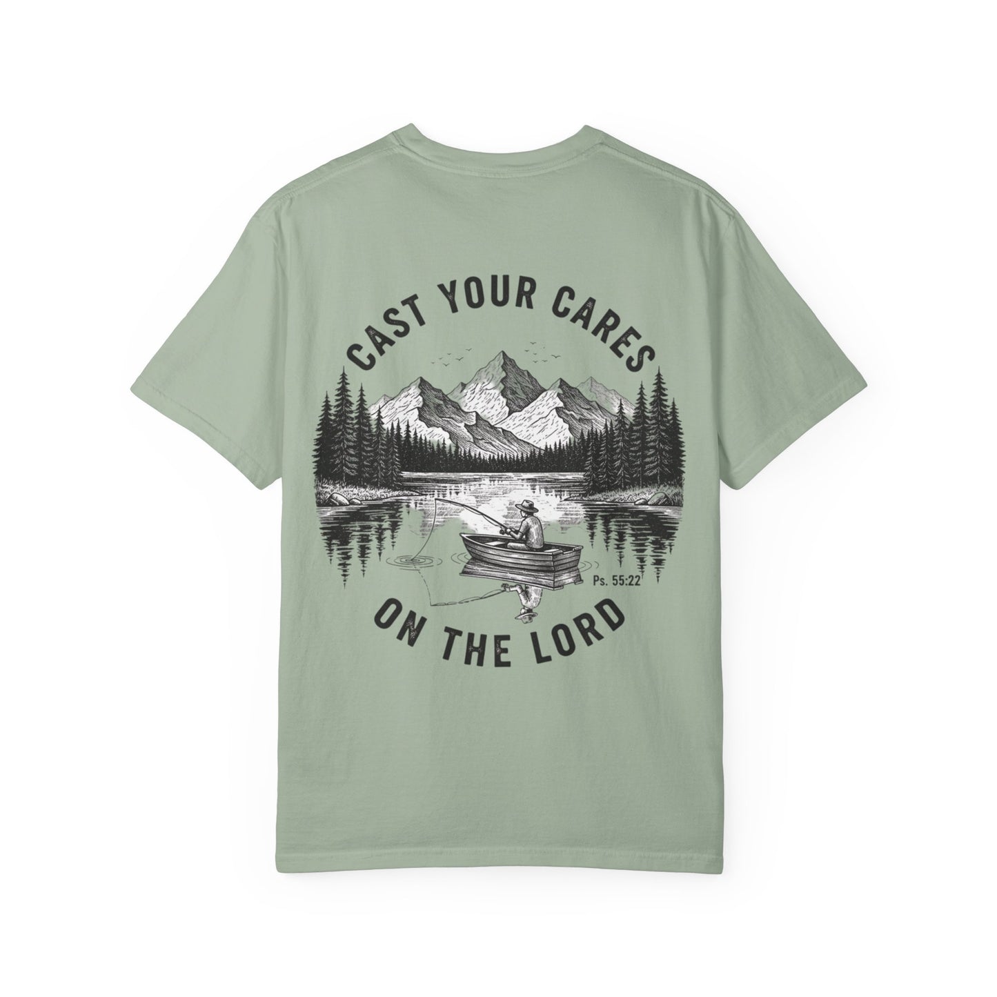 Cast Your Cares on the Lord T-Shirt - Psalm 55:22 Unisex Tee, Christian Outdoor Apparel, Faith-Based Fishing Shirt