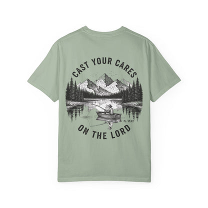 Cast Your Cares on the Lord T-Shirt - Psalm 55:22 Unisex Tee, Christian Outdoor Apparel, Faith-Based Fishing Shirt