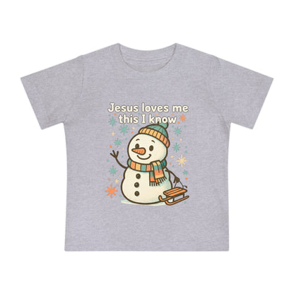 Christmas Baby T-Shirt, Cute Snowman Tee, Jesus Loves Me, Holiday Gift, Infant Christmas Apparel, Baby Shower Gift