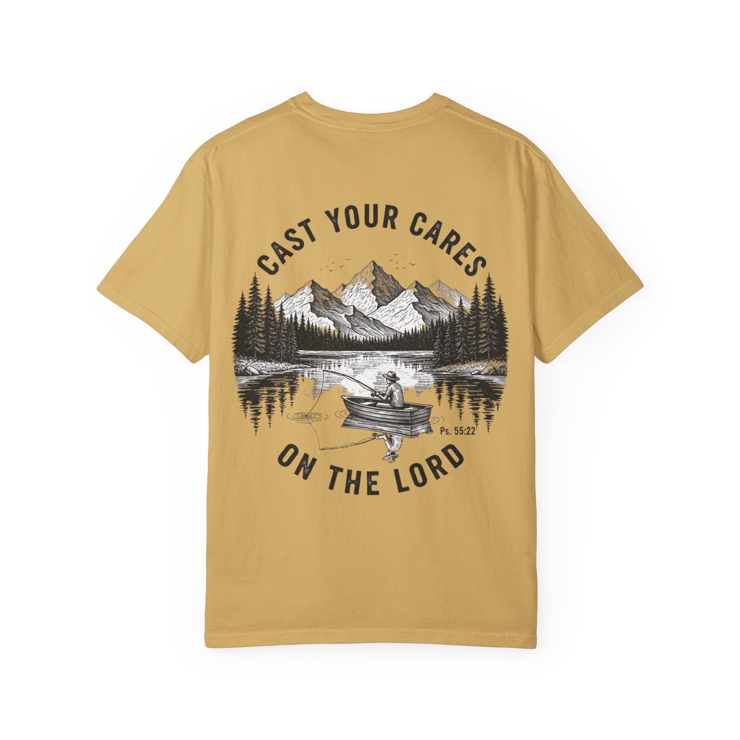 Cast Your Cares on the Lord T-Shirt - Psalm 55:22 Unisex Tee, Christian Outdoor Apparel, Faith-Based Fishing Shirt