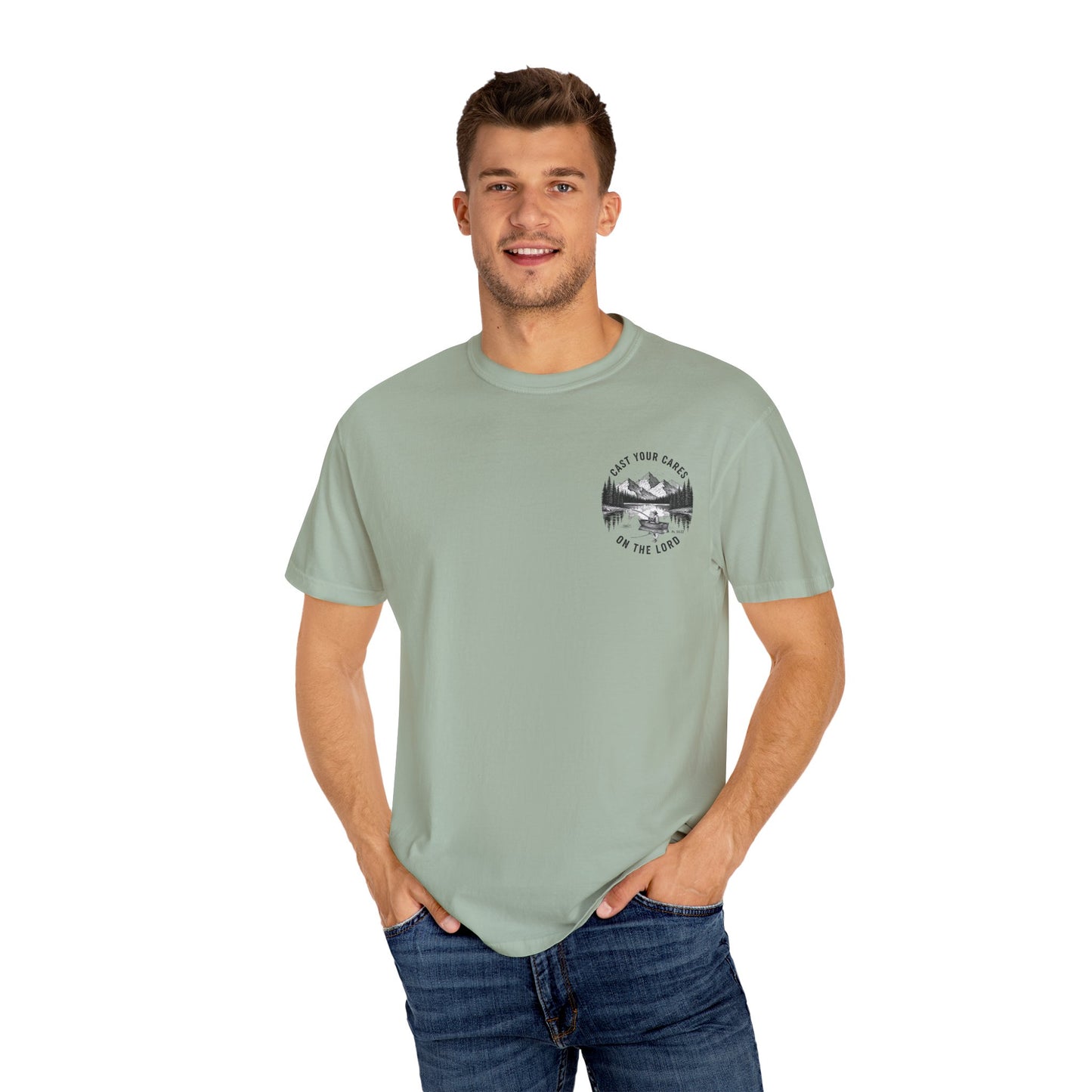 Cast Your Cares on the Lord T-Shirt - Psalm 55:22 Unisex Tee, Christian Outdoor Apparel, Faith-Based Fishing Shirt