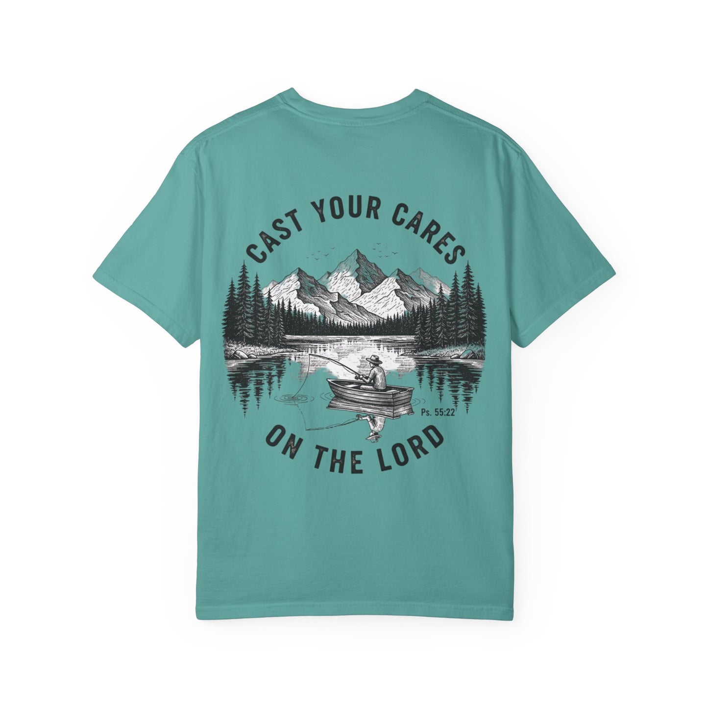 Cast Your Cares on the Lord T-Shirt - Psalm 55:22 Unisex Tee, Christian Outdoor Apparel, Faith-Based Fishing Shirt