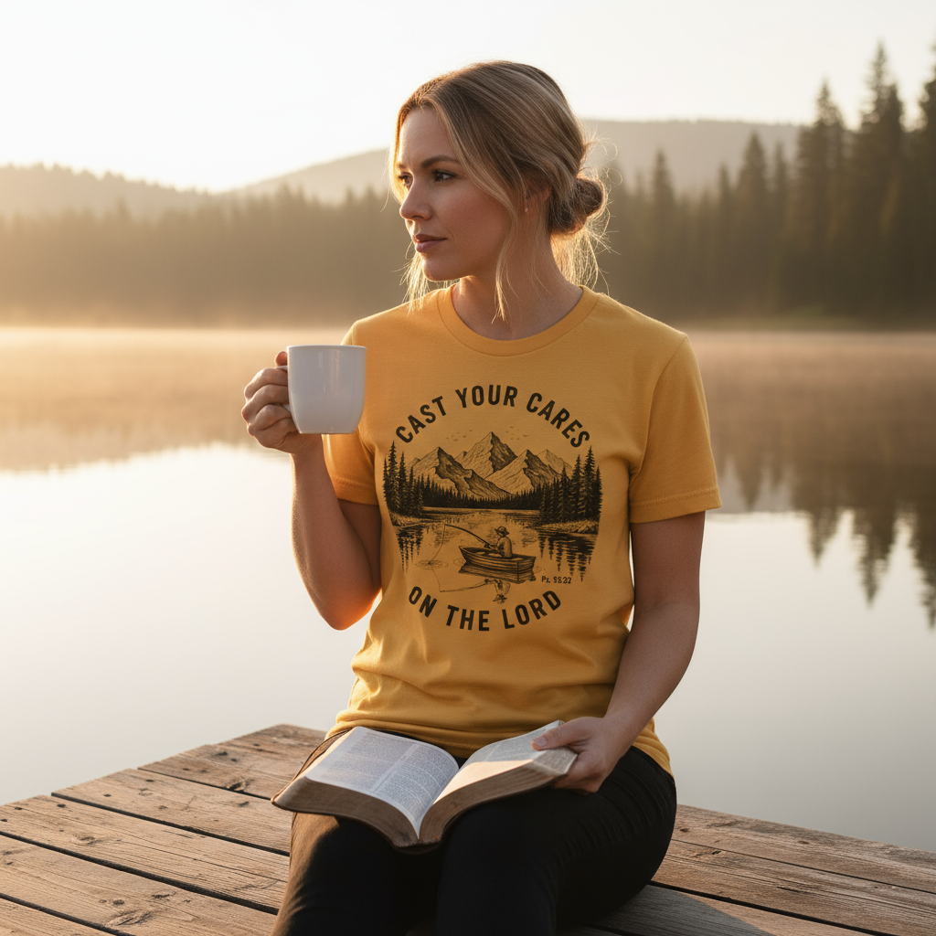 Cast Your Cares On The Lord Women's T-Shirt - Psalm 55:22 Faith Tee
