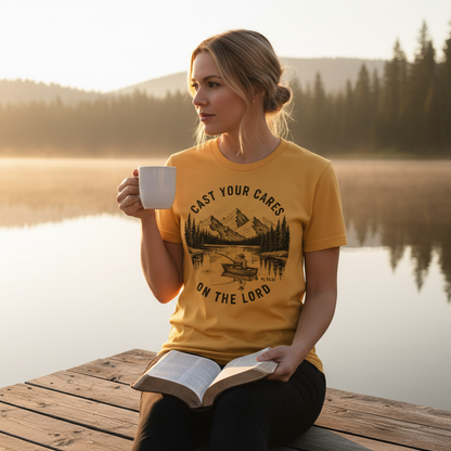 Cast Your Cares On The Lord Women's T-Shirt - Psalm 55:22 Faith Tee