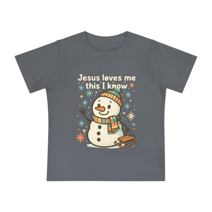 Christmas Baby T-Shirt, Cute Snowman Tee, Jesus Loves Me, Holiday Gift, Infant Christmas Apparel, Baby Shower Gift