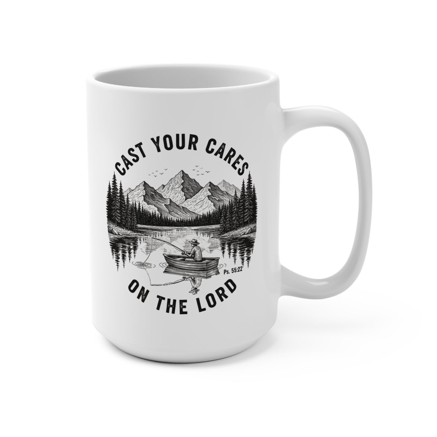 Inspirational Nature Mug, Campfire Coffee Cup, Motivational Gift for Fishermen, Outdoors Lover, Christian Decor