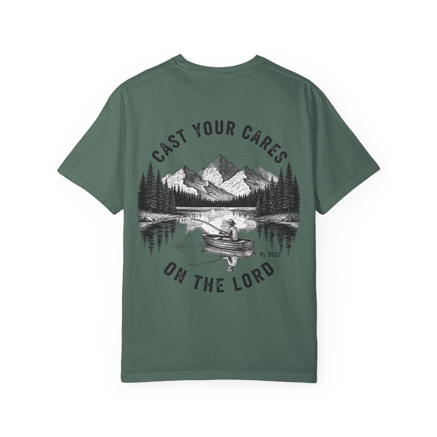 Cast Your Cares on the Lord T-Shirt - Psalm 55:22 Unisex Tee, Christian Outdoor Apparel, Faith-Based Fishing Shirt