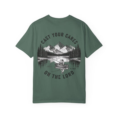 Cast Your Cares on the Lord T-Shirt - Psalm 55:22 Unisex Tee, Christian Outdoor Apparel, Faith-Based Fishing Shirt