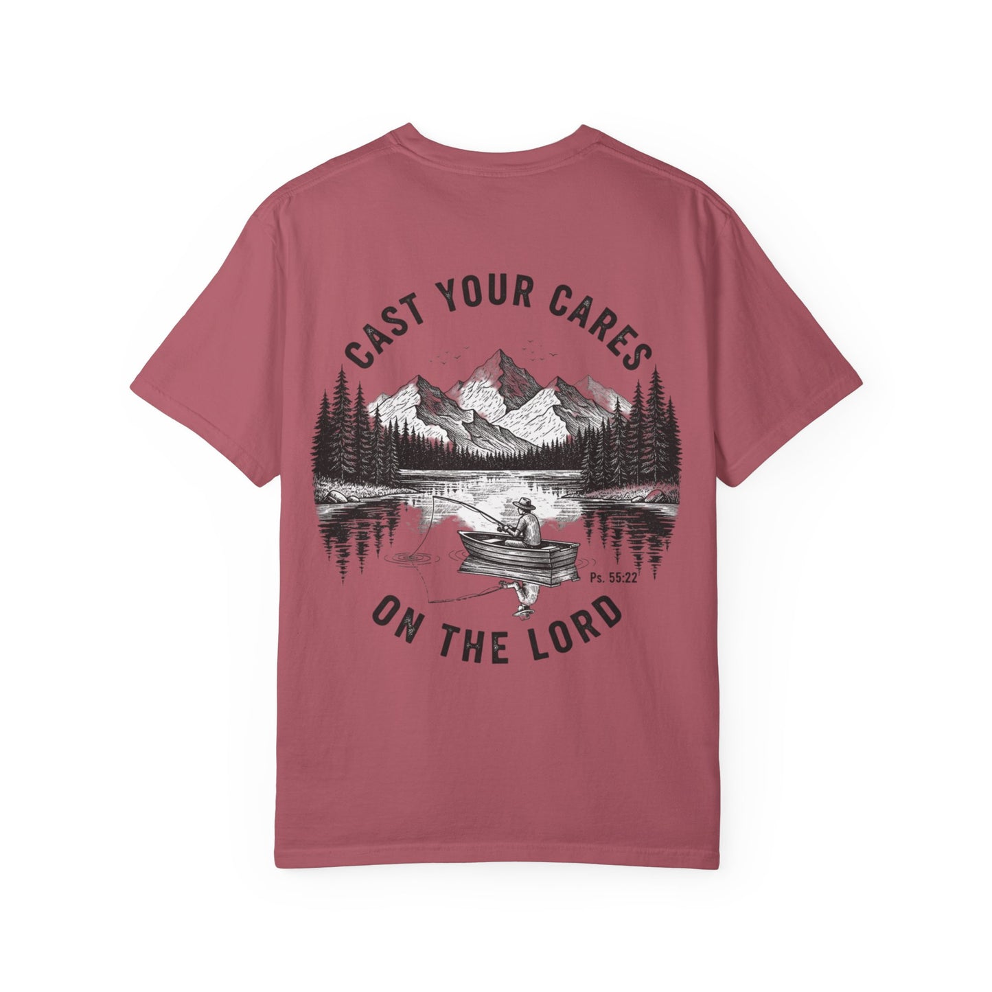Cast Your Cares on the Lord T-Shirt - Psalm 55:22 Unisex Tee, Christian Outdoor Apparel, Faith-Based Fishing Shirt