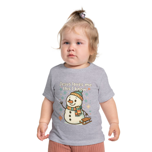 Christmas Baby T-Shirt, Cute Snowman Tee, Jesus Loves Me, Holiday Gift, Infant Christmas Apparel, Baby Shower Gift