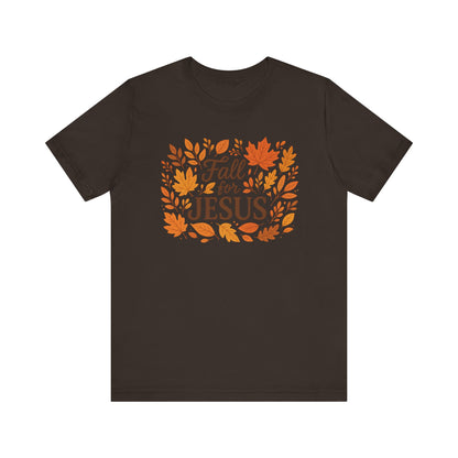 Fall for Jesus Short Sleeve Tee, Autumn T-Shirt, Christian Apparel, Thanksgiving Gift, Faith-Based Clothing