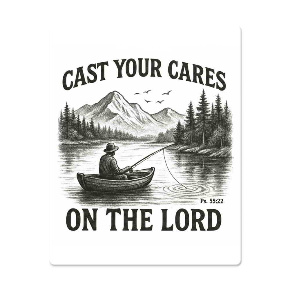 Cast Your Cares Metal Wall Art | High Gloss Scripture Print | Christian Gift for Men