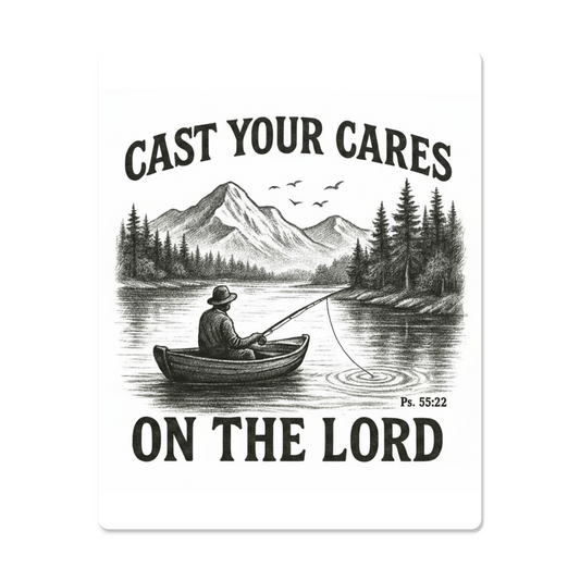 Cast Your Cares Metal Wall Art | High Gloss Scripture Print | Christian Gift for Men