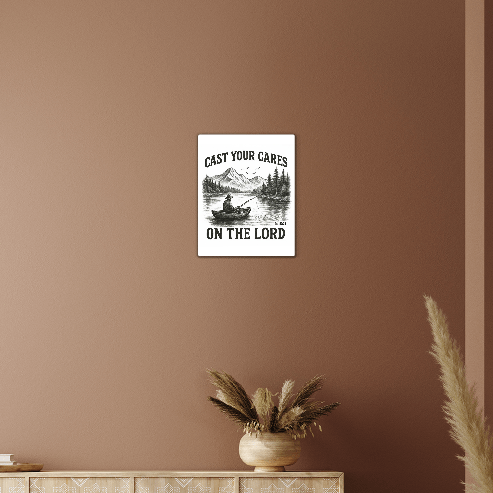 Cast Your Cares Metal Wall Art | High Gloss Scripture Print | Christian Gift for Men