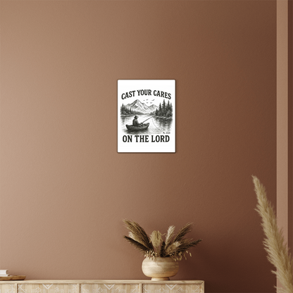 Cast Your Cares Metal Wall Art | High Gloss Scripture Print | Christian Gift for Men