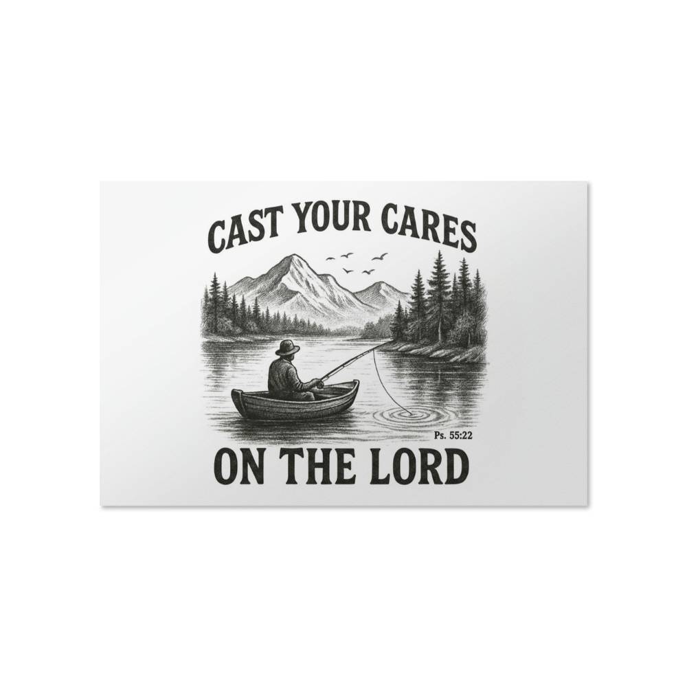 Man Cave Wall Art | Cast Your Cares Scripture Poster | Christian Gift for Men