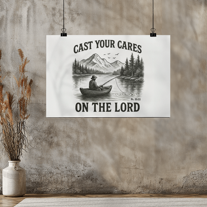 Man Cave Wall Art | Cast Your Cares Scripture Poster | Christian Gift for Men