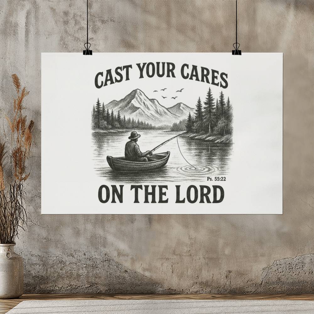 Man Cave Wall Art | Cast Your Cares Scripture Poster | Christian Gift for Men
