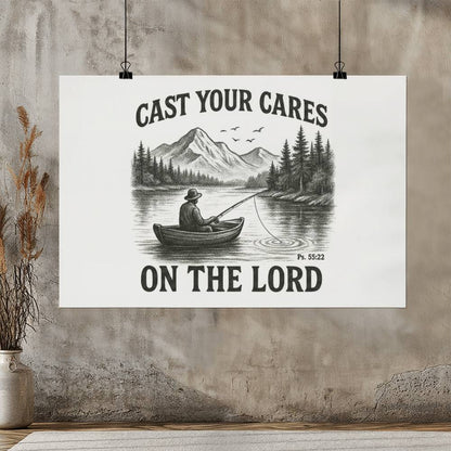 Man Cave Wall Art | Cast Your Cares Scripture Poster | Christian Gift for Men