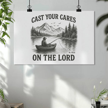 Man Cave Wall Art | Cast Your Cares Scripture Poster | Christian Gift for Men