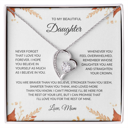 To My Daughter | Love Mom | Never Forget | Forever Love Necklace