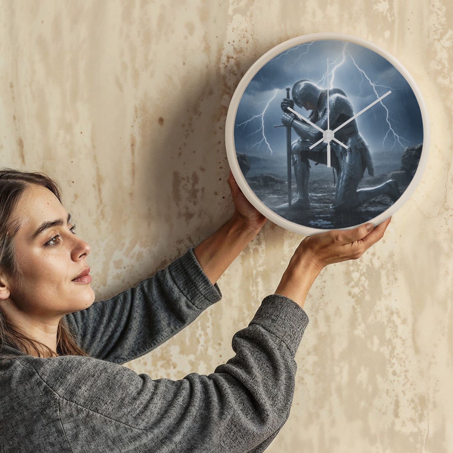 Warrior in Prayer Wall Clock - Faith Over Fear Inspirational Home Decor