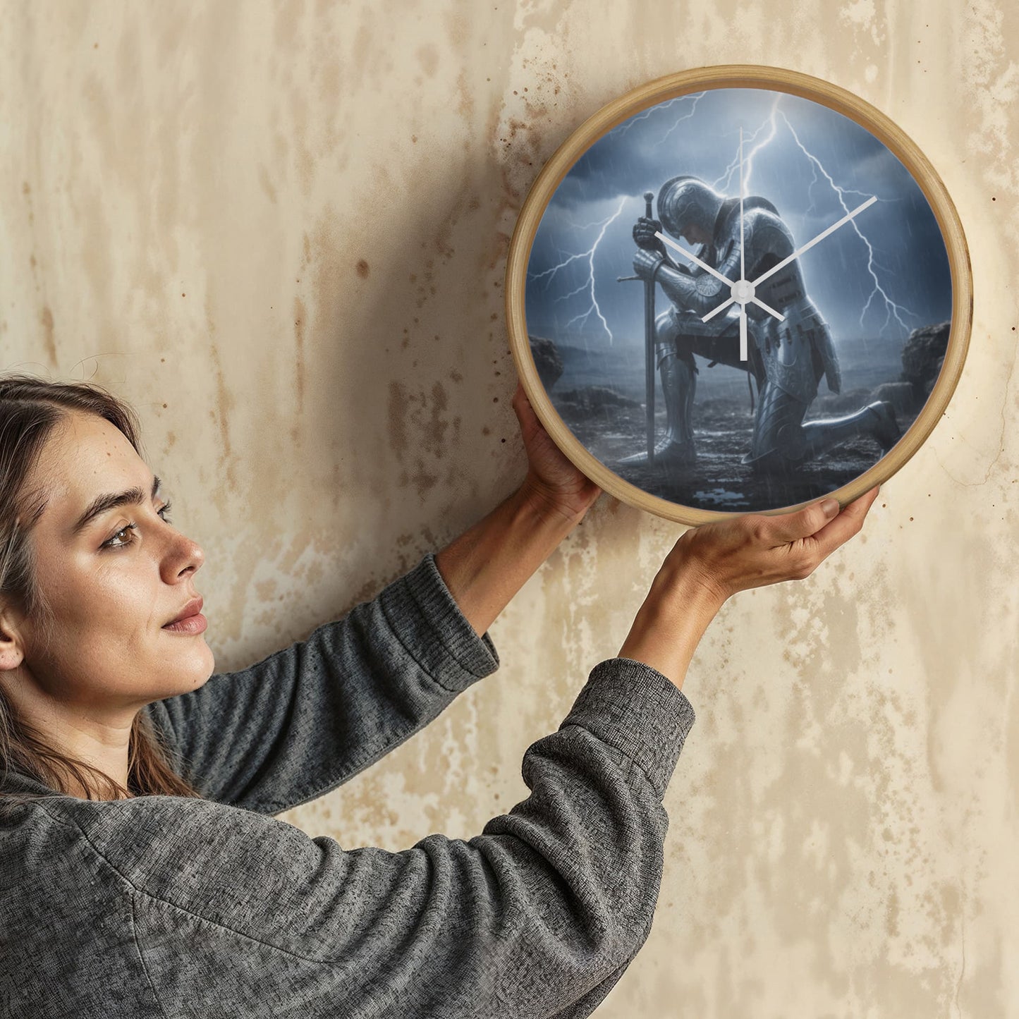 Warrior in Prayer Wall Clock - Faith Over Fear Inspirational Home Decor