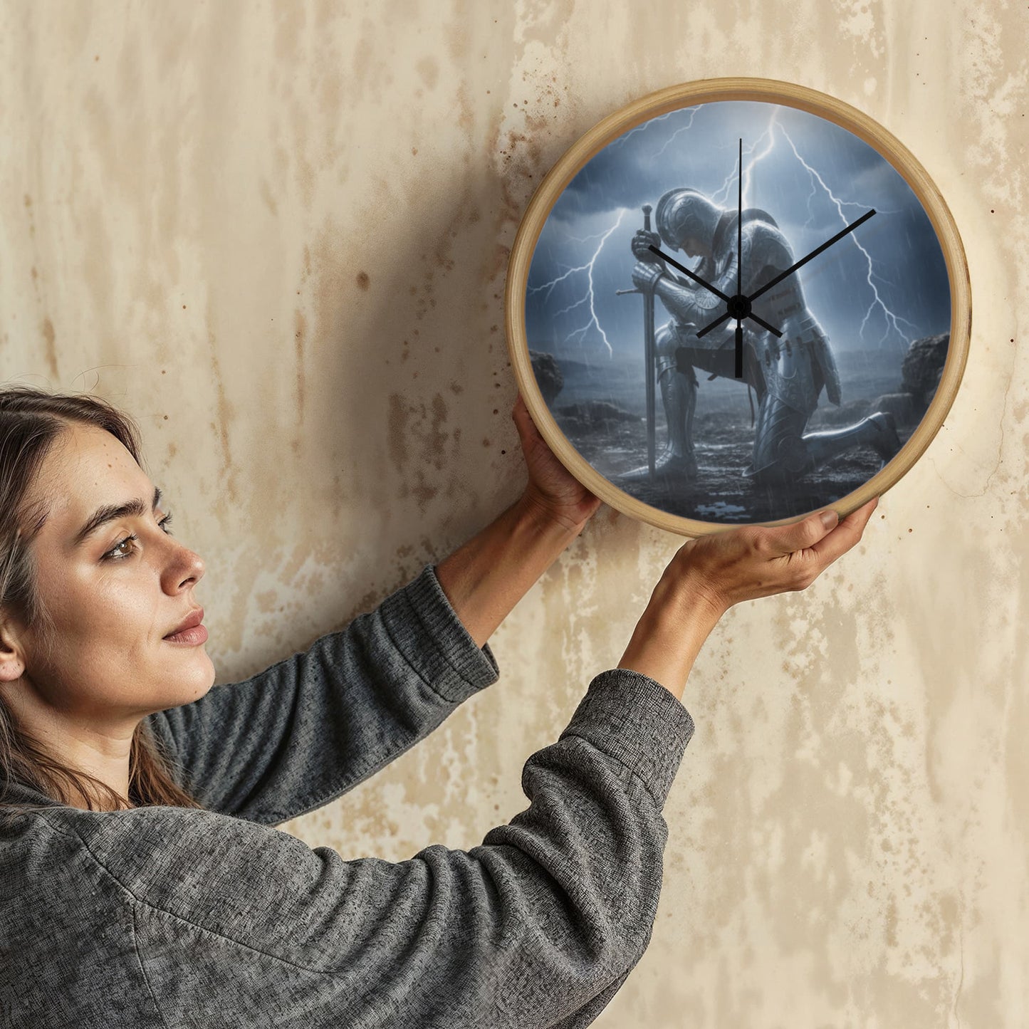 Warrior in Prayer Wall Clock - Faith Over Fear Inspirational Home Decor