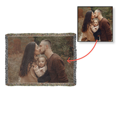 Custom Photo Woven Blanket - Personalized Faith & Family Heirloom, Forever Memories Keepsake