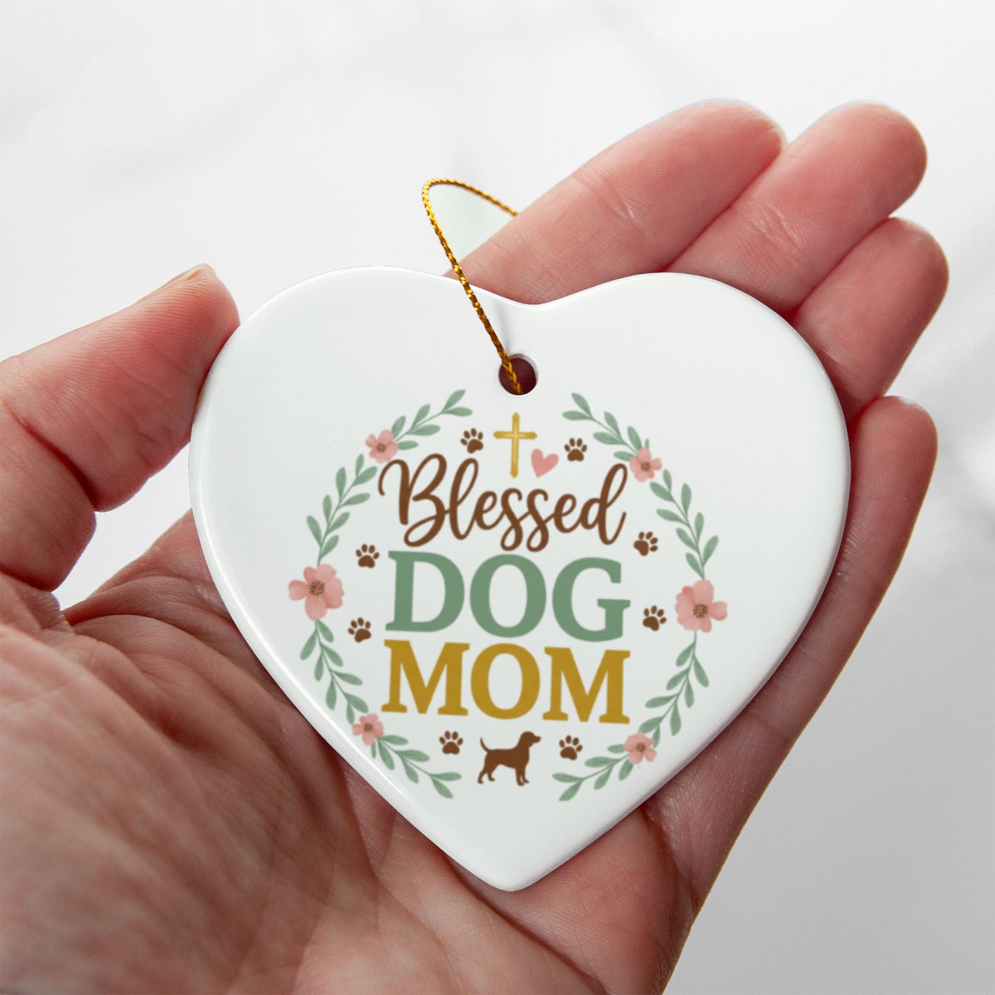 Blessed Dog Mom Ceramic Christmas Ornament | Faith-Inspired Pet Lover Gift | Holiday Decor