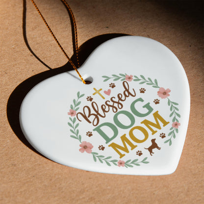 Blessed Dog Mom Ceramic Christmas Ornament | Faith-Inspired Pet Lover Gift | Holiday Decor