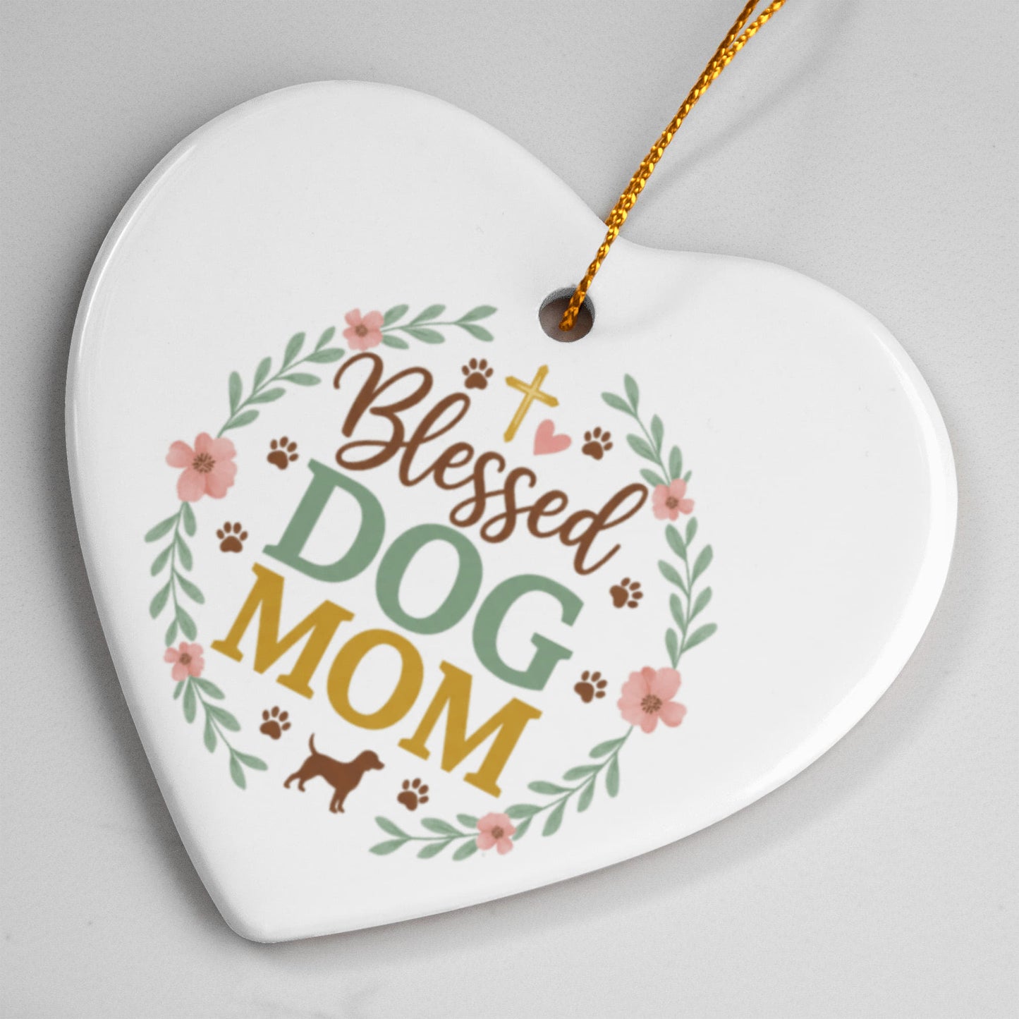 Blessed Dog Mom Ceramic Christmas Ornament | Faith-Inspired Pet Lover Gift | Holiday Decor