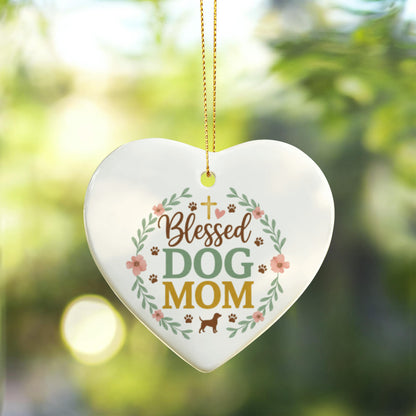 Blessed Dog Mom Ceramic Christmas Ornament | Faith-Inspired Pet Lover Gift | Holiday Decor