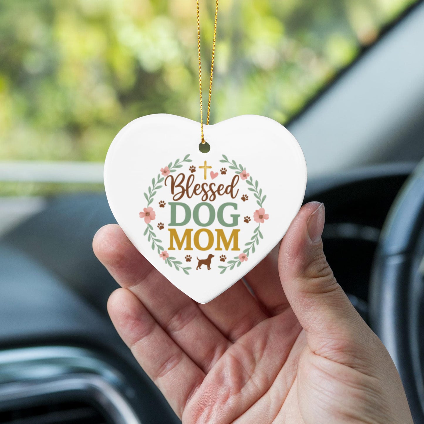 Blessed Dog Mom Ceramic Christmas Ornament | Faith-Inspired Pet Lover Gift | Holiday Decor