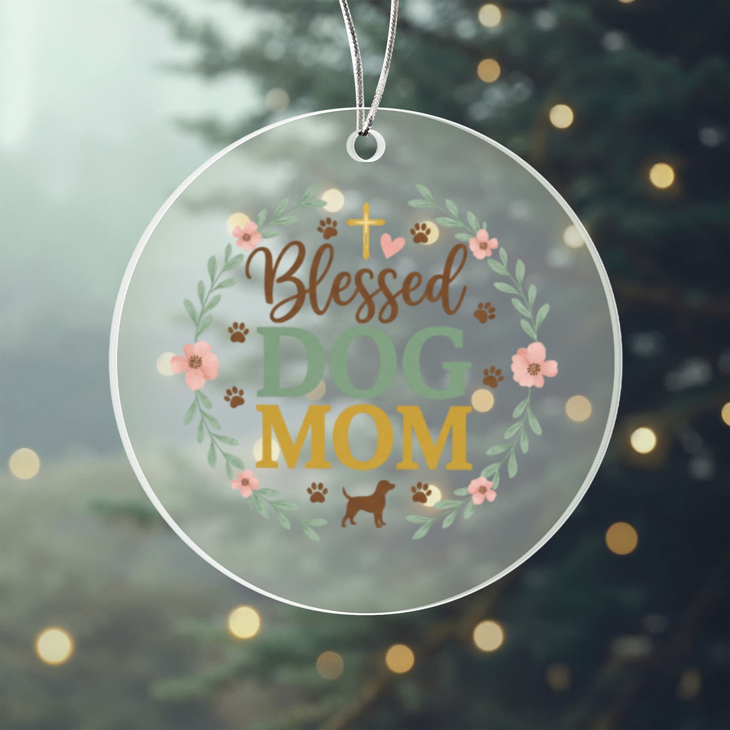 Blessed Dog Mom Christmas Ornament | Faith-Inspired Pet Lover Gift | Acrylic Circle Ornament