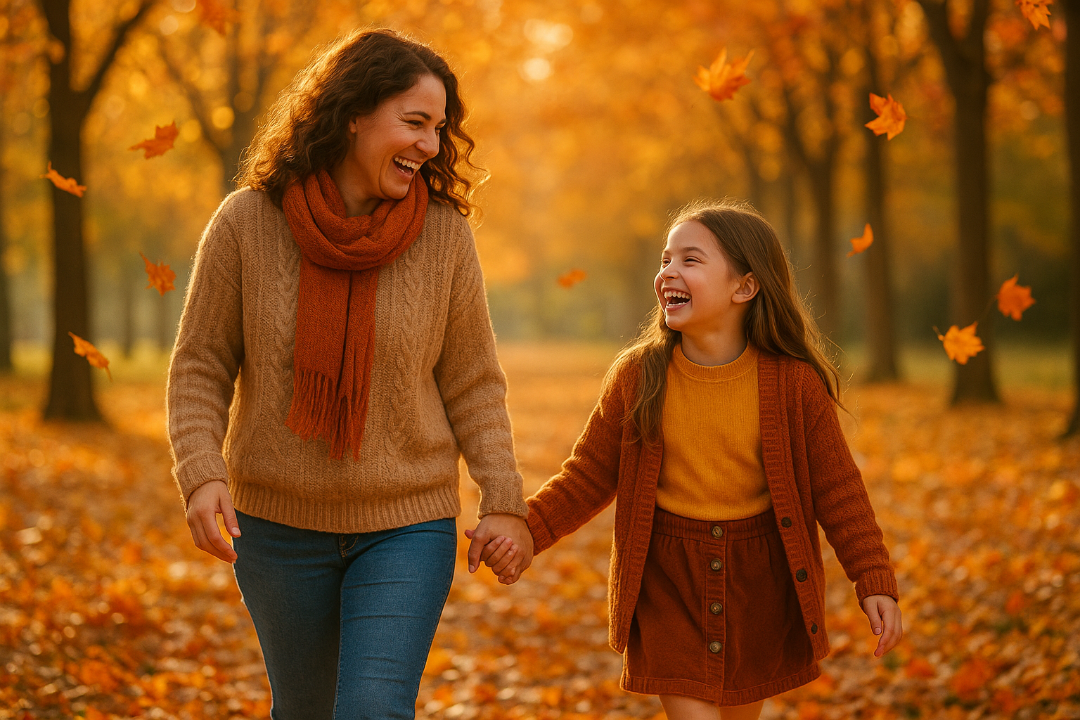 Mother and Daughter Autumn Walk